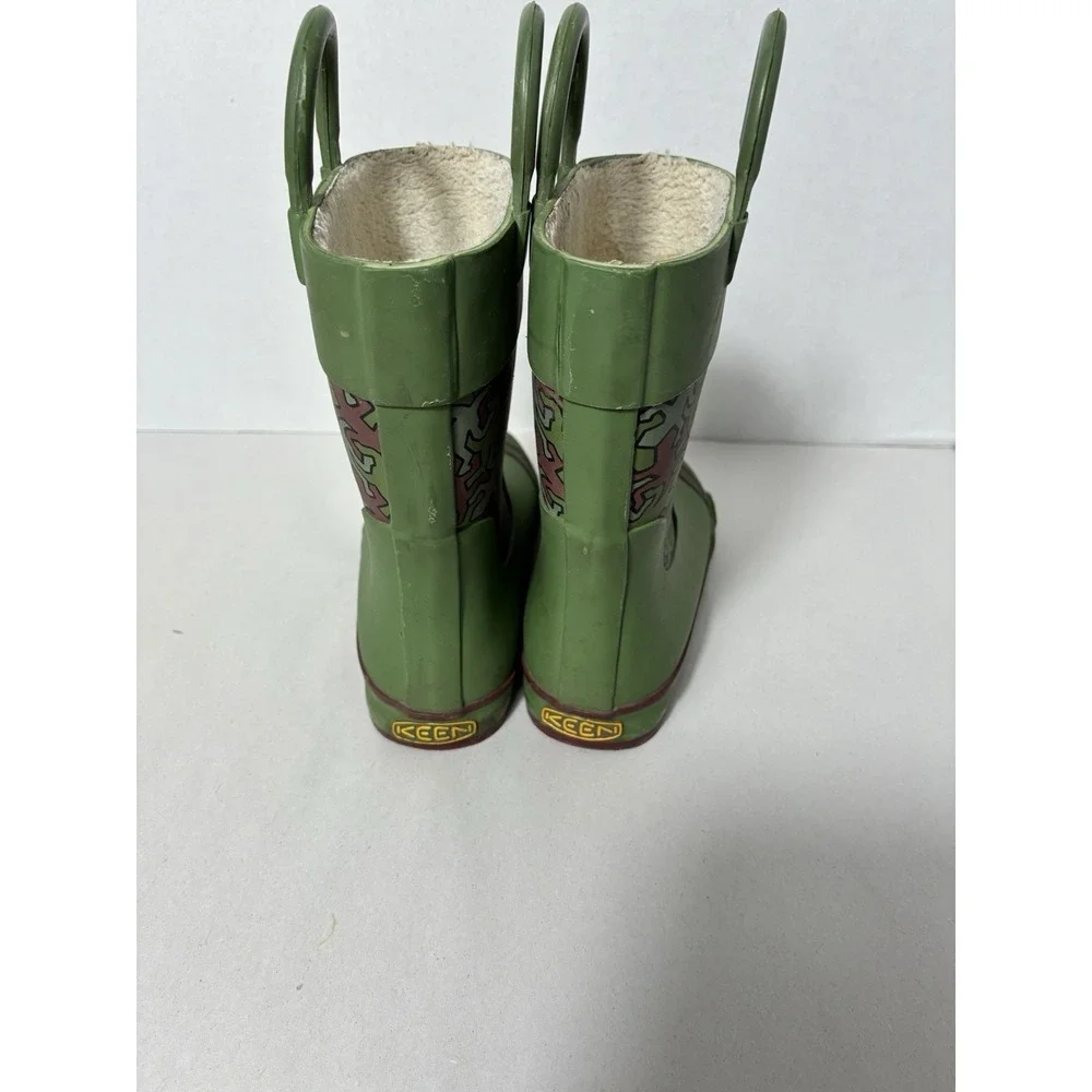 Keen‎ Kids Rain boots Sz 10 Green Rubber Pull On Waterproof Sherpa Lined